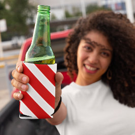 赤い白の対角線のストライプ 缶クーラー