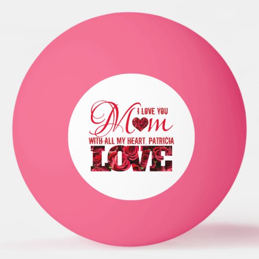 赤い白の愛あなた母モダン母の日 卓球ボール (正面)