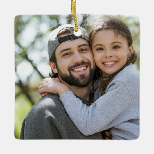 赤い白の明るいメリークリスマスシーズンの写真 セラミックオーナメント (正面)