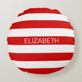 赤い白の横書き名門私立校風ののストライプ名 ラウンドクッション (正面)