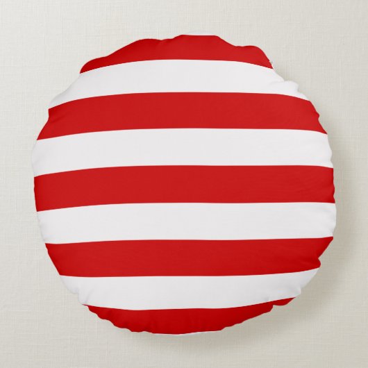 赤い白の横書き名門私立校風ののストライプ名 ラウンドクッション (裏面)