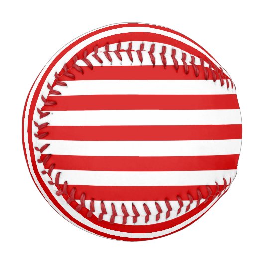 赤い白の横書き名門私立校風ののストライプ名 野球ボール (正面左)