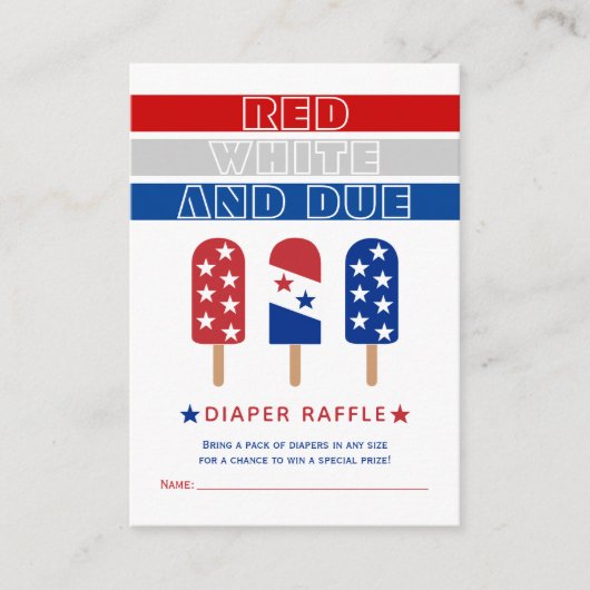 赤い白の正四日7月の赤ちゃんシャワーおむつラッフル エンクロージャーカード (正面)