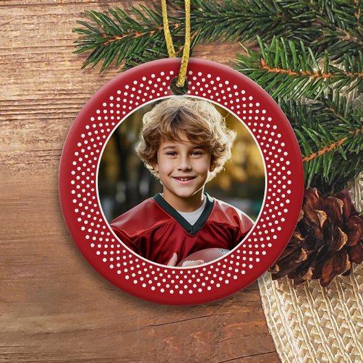 赤い白の水玉模様付き写真 セラミックオーナメント