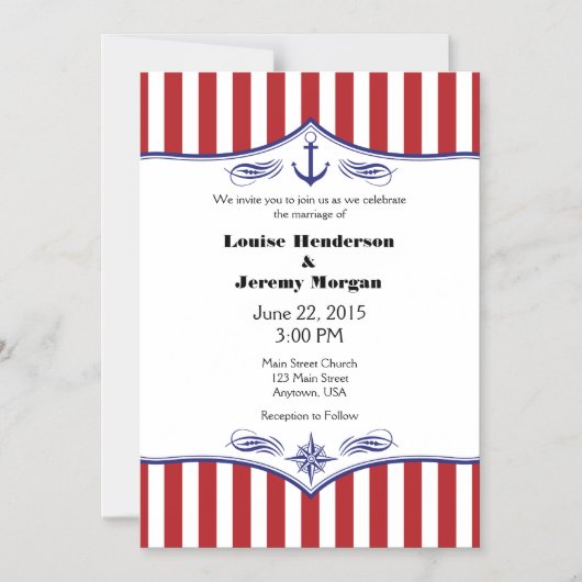 赤い白の磁気航海の結婚式 マグネット招待状 (正面)