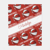 赤い白の私はバスケットボールの女の子のスポーツの装飾が大好き フリースブランケット (正面)