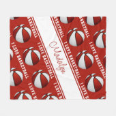 赤い白の私はバスケットボールの女の子のスポーツの装飾が大好き フリースブランケット (正面(横))