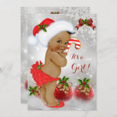 赤い白の緑のクリスマスベビーシャワーガールエスニック 招待状 (正面/裏面)