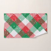 赤い白の緑の斑点のある市松模様にクリスマスパターン バスタオルセット (ハンドタオル)
