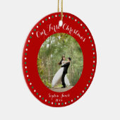 赤い白の緑の最初の結婚したクリスマス飾り セラミックオーナメント (右)