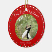 赤い白の緑の最初の結婚したクリスマス飾り セラミックオーナメント (左)