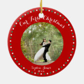 赤い白の緑の最初の結婚したクリスマス飾り セラミックオーナメント (裏面)