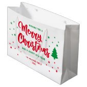 赤い白の緑の非写真家族メリークリスマス ラージペーパーバッグ (正面アングル)