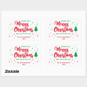 赤い白の緑の非写真家族メリークリスマス 長方形シール (シート)