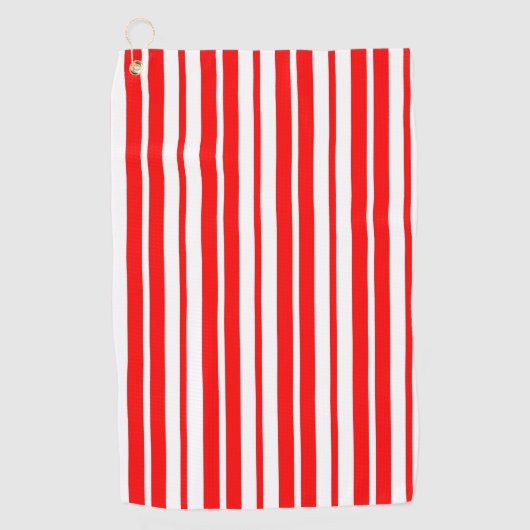 赤い白の縦のパターストライプンデザイン ゴルフタオル (正面)