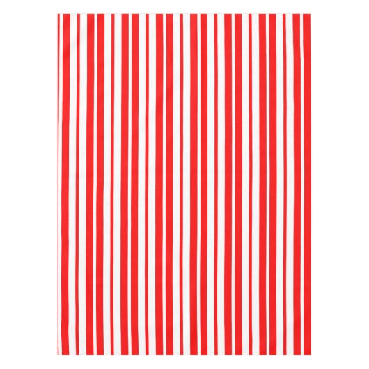 赤い白の縦のパターストライプンデザイン テーブルクロス (正面)