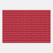 赤い白の繰り返しファミリー名パターンクリスマス ラッピングペーパーシート (正面2)