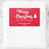 赤い白の非フォトファミリー名メリークリスマス 長方形シール (バッグ)