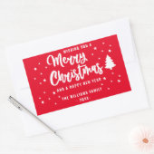 赤い白の非フォトファミリー名メリークリスマス 長方形シール (封筒)