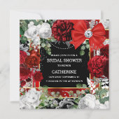 赤い白の黒いグリッターの弓ダイヤエレガントモンド 招待状 (正面)