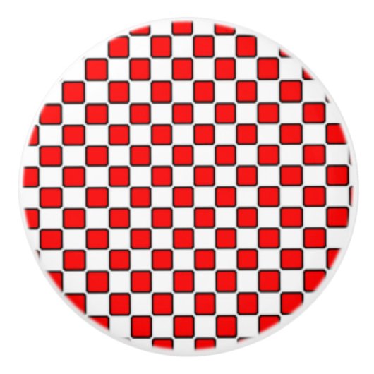 赤い白の黒いチェッカーボード セラミックノブ (正面)
