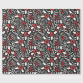 赤い白の黒いホリーベリーミスタントクリスマス ラッピングペーパー (フラット)