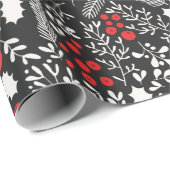 赤い白の黒いホリーベリーミスタントクリスマス ラッピングペーパー (ロールコーナー)