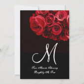 赤い白の黒いローズブーケ結婚ーズ 招待状 (裏面)