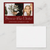 赤い白の2枚の写真のコラージュの日付を保存結婚する ノートカード (正面/裏面)