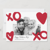 赤い白のxoハート写真バレンタインデー シーズンカード (正面)
