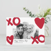 赤い白のxoハート写真バレンタインデー シーズンカード (スタンド正面)