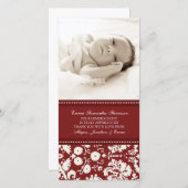 赤い白はベビーシャワーの写真カード感謝していしています サンキューカード (正面/裏面)