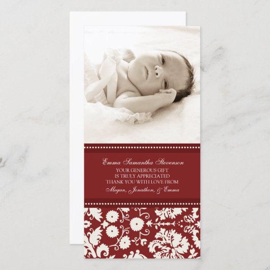 赤い白はベビーシャワーの写真カード感謝していしています サンキューカード (正面/裏面)