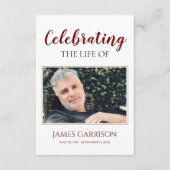 赤い白エレガントの葬儀祈りの言葉カードと写真 エンクロージャーカード (正面)