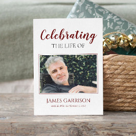 赤い白エレガントの葬儀祈りの言葉カードと写真 エンクロージャーカード