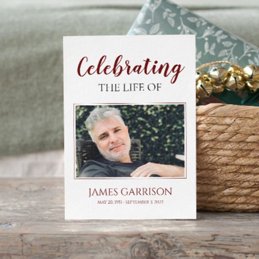 赤い白エレガントの葬儀祈りの言葉カードと写真 エンクロージャーカード