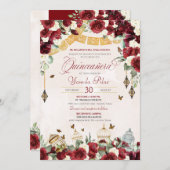 赤い白エレガントフローラ蝶キンセアニェラV6  招待状 (正面/裏面)