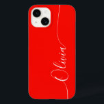 赤い白エレガント書のスクリプト名 Case-Mate iPhone 14ケース<br><div class="desc">赤い白の書道のスクリプトのタイポグラフィ名エレガントのiPhone 14電話のケースは、赤い背景に手の書道のスクリプトのにモダンは、あなたの名前を持つトレンディーとデザインのを特徴と。©Evco Studio www.zazzle.com/store/evcostudioによる設計</div>