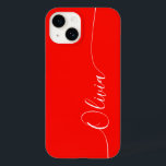赤い白エレガント書のスクリプト名 Case-Mate iPhone 14ケース<br><div class="desc">赤い白の書道のスクリプトのタイポグラフィ名エレガントのiPhone 14電話のケースは、赤い背景に手の書道のスクリプトのにモダンは、あなたの名前を持つトレンディーとデザインのを特徴と。©Evco Studio www.zazzle.com/store/evcostudioによる設計</div>