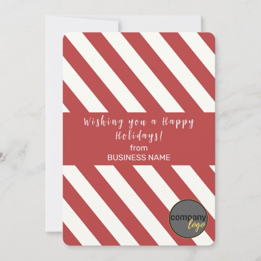 赤い白キャンディーケーンハッピーホリデーズロゴクリスマスカード シーズンカード (正面)