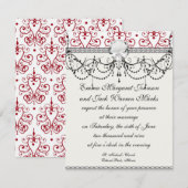 赤い白シャンデリアハートダマスク 招待状 (正面/裏面)