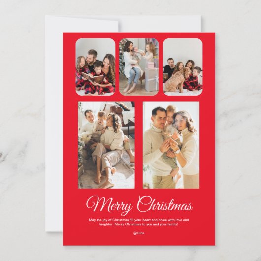 赤い白シンプルのクリスマス写真コラージュ 招待状 (正面)