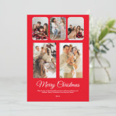 赤い白シンプルのクリスマス写真コラージュ 招待状 (スタンド正面)