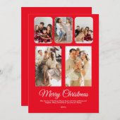 赤い白シンプルのクリスマス写真コラージュ 招待状 (正面/裏面)