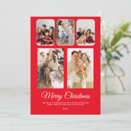 赤い白シンプルのクリスマス写真コラージュ 招待状