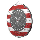 赤い白ストライプ色のパターン、木炭モノグラム ダーツボード (正面右)