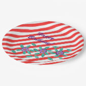 赤い白ストライプ色の花誕生日プレート ペーパープレート (アングル)