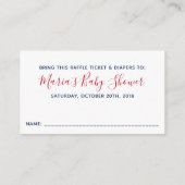 赤い白ストライプ色の赤ちゃんシャワーおむつラッフルチケット エンクロージャーカード (裏面)