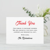 赤い白テディベア赤ちゃんシャワー小さい恋人 サンキューカード (スタンド正面)