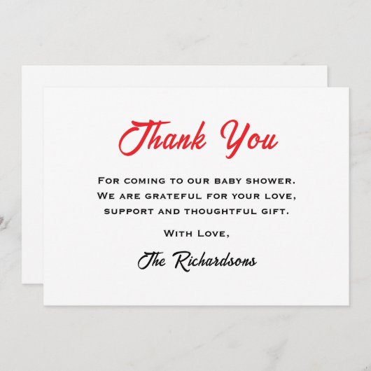 赤い白テディベア赤ちゃんシャワー小さい恋人 サンキューカード (正面/裏面)